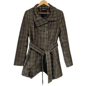 Industry Brown black Plaid wool blend double breasted coat size Medium